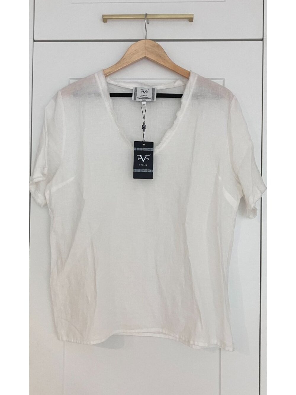 Versace Womens 1969 Italia Linen Cotton Lucina Blouse Top Size XL White SP NWT